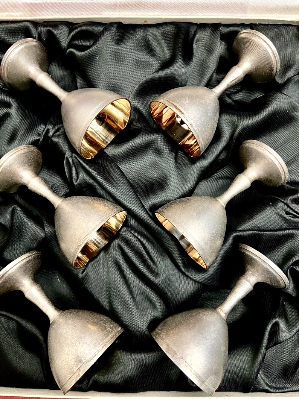 Set of six pewter Coblet marked "4FS", made of melchior (coppernickel) USSR 1970